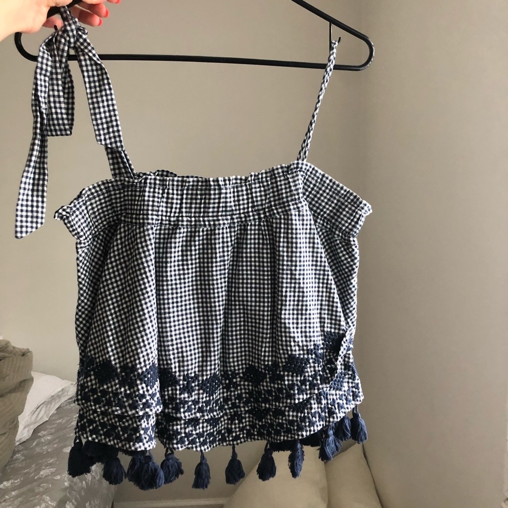 Free people gingham tank with embroidery